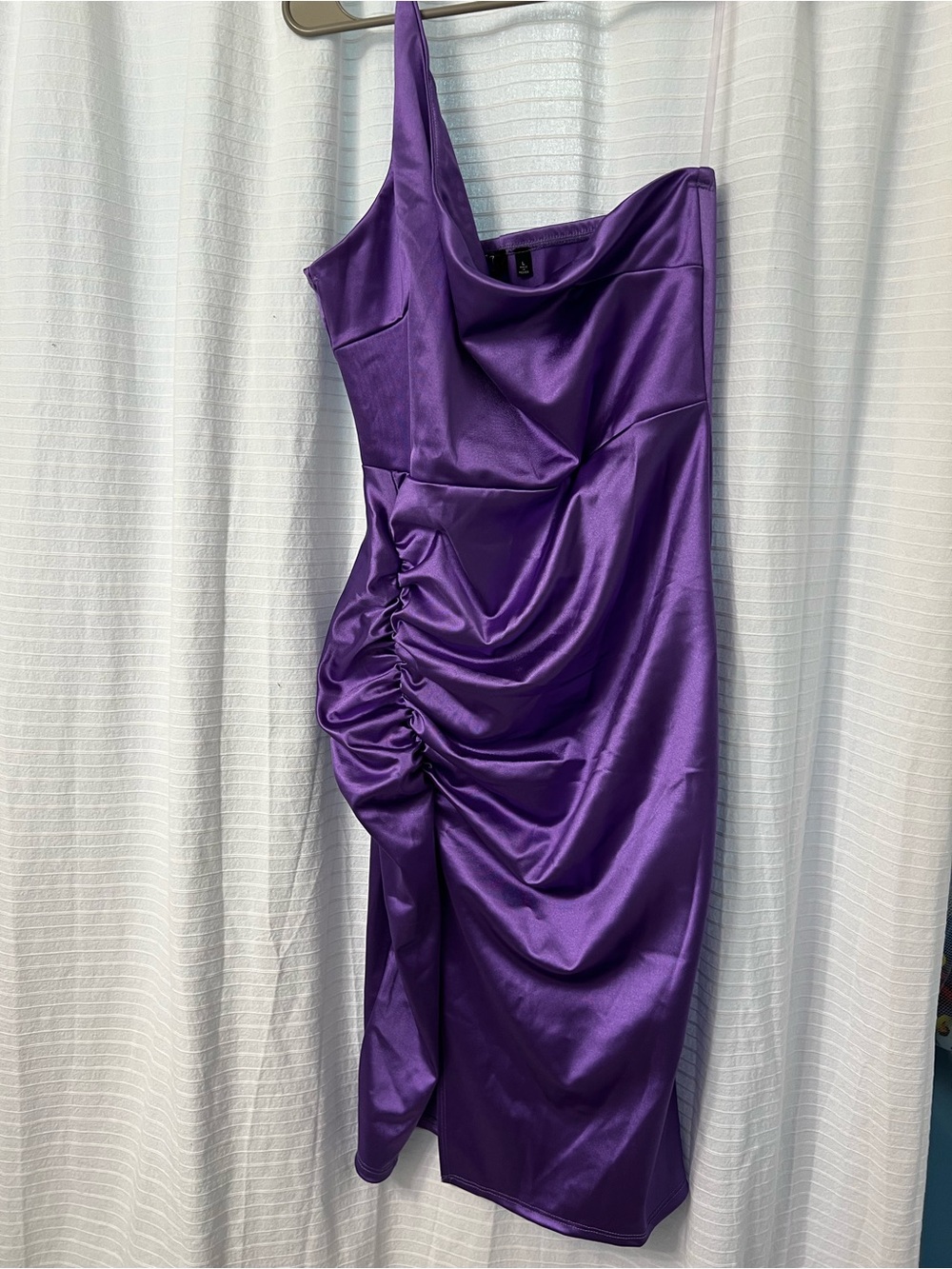 Windsor Purple One-Shoulder Satin Ruched Dress